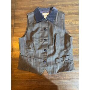 Vintage Y2K Cambridge DryGoods Plaid Vest Velvet Collar Buttons Wool Blend Large